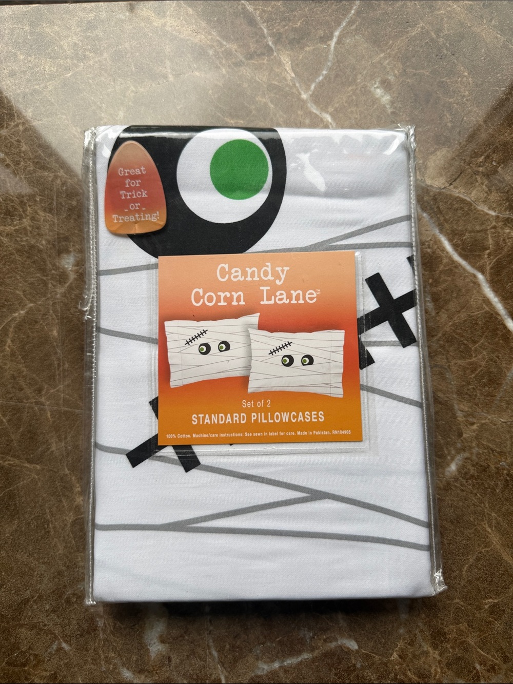 Candy Corn Lane Halloween Pillowcases - White with Black & Green Accent